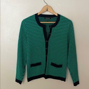 EUC Foxcroft Green and Black Checkered Cardigan